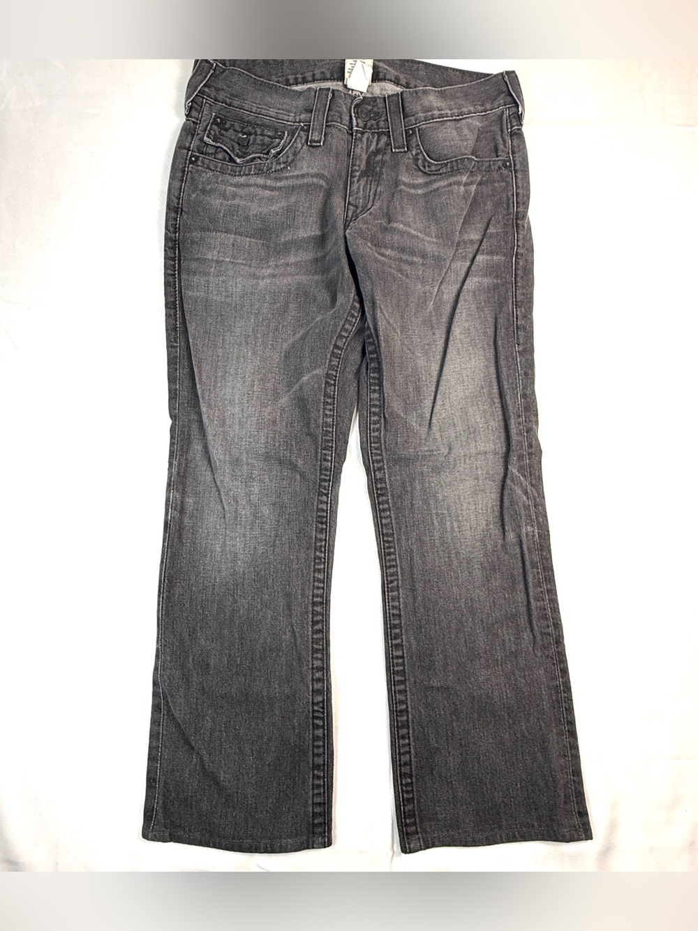 True Religion Ricky Jeans Mens 32 Black Gray Wash Made in USA Straight Leg